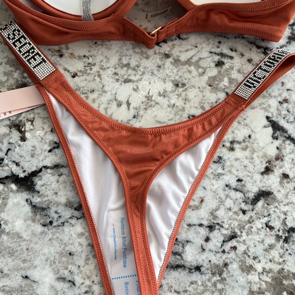 Victorias Secret Bikini; burnt orange; underwire; push up; thong; rhinestones - Picture 6 of 9